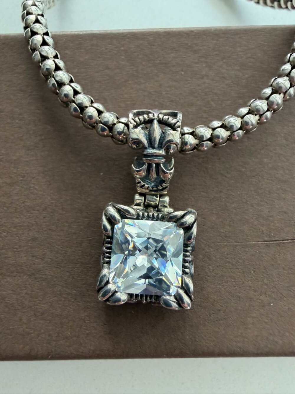 Silpada Uptown Cubic Zirconia Fleur de Lis Pendant and SS Popcorn Necklace